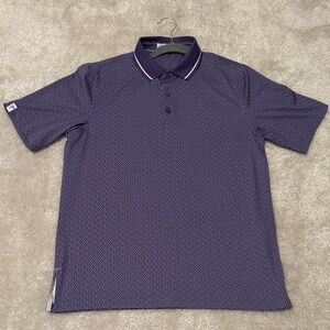 Men's Ashworth Purple Polo Shirt with Small Blue Floral Design